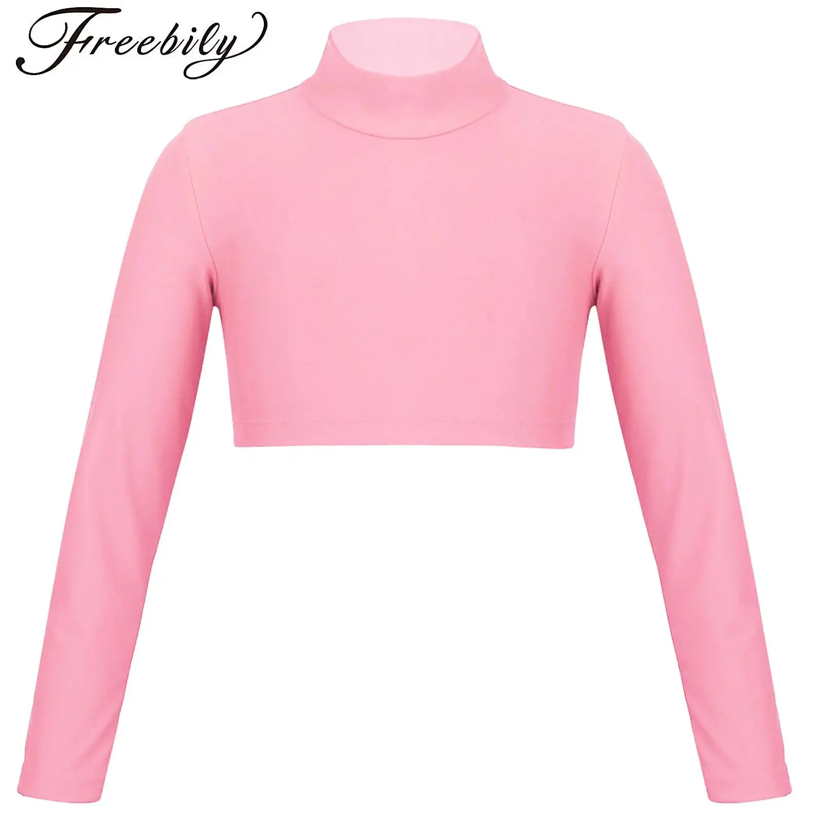 

Teen Girls Solid Color Crop Top Long Sleeves Hip Hop Jazz Dance Clothes for Fitness Gymnastics Workout Sports Athletic T-Shirts