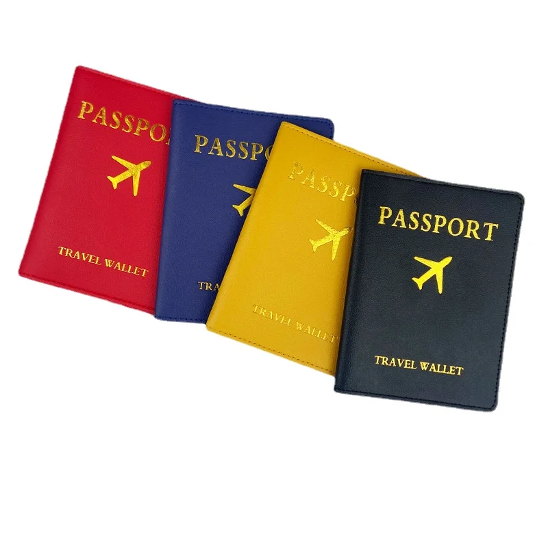 1pc 10.5x14cm Passport Cover Case Bronzing Plane Travel Passport Protector Ticket Holder Passport Sleeve with Card Slot Pocket