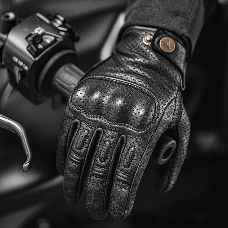 Summer Motorcycle Fingerless Gloves Accessories Goatskin Leather Half Finger Gloves Motocross Gloves 3