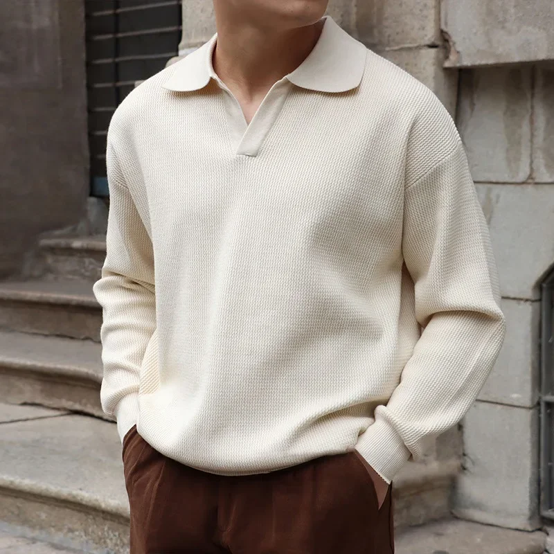 British Style Retro Elegant Men's Polo Shirt T-shirt Autumn Winter Fashion Knit Business Casual Men's T-shirt Y2k Men Clothing