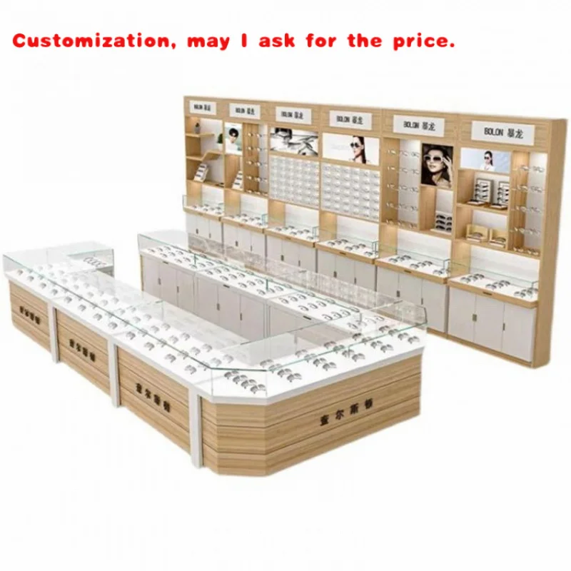

custom.Factory Price 2.2 Meters Eyeglasses Display Stand Cabinet Rack Shelves with LED Light Glasses Shop Chain Store