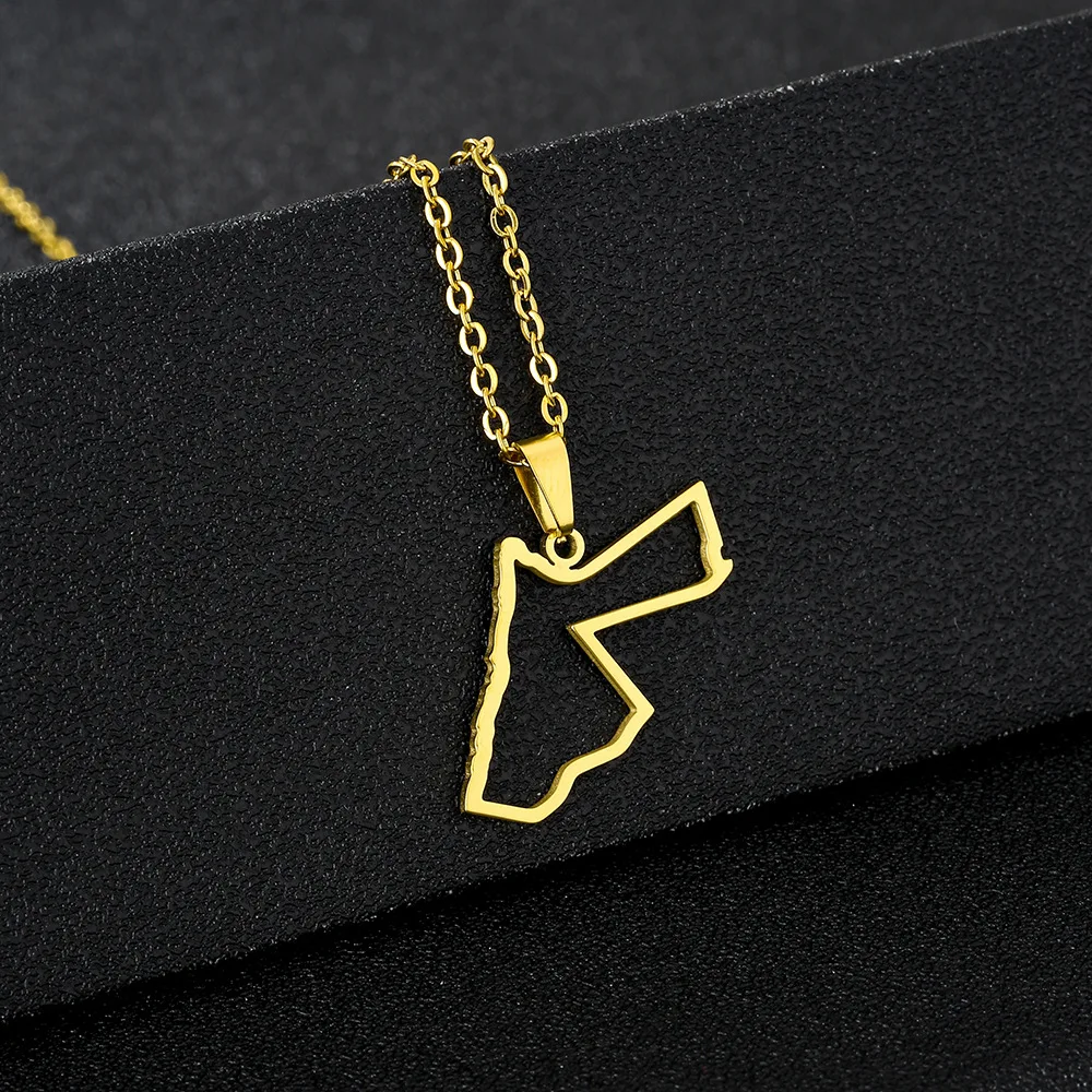 

Stainless Steel Jordan Map Hollow Pendant Necklace Jewelry