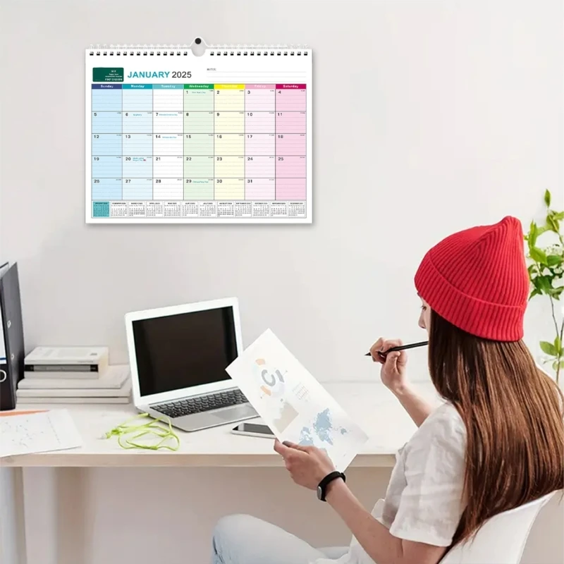 Calendario 2025, planificador semanal, calendario pared, calendario escolar, edición en inglés, calendario colgante para y