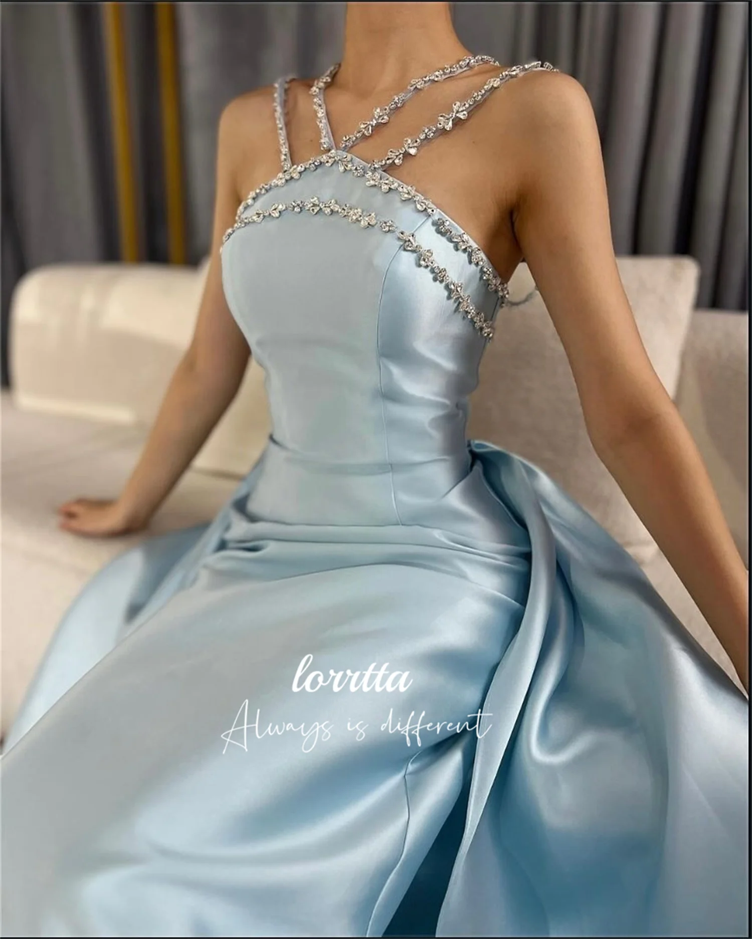 Lorrtta Evening Dress Glitter Decoration Satin Party Graduation Dresses for Special Occasions Robe De Soiree Femmes Customized