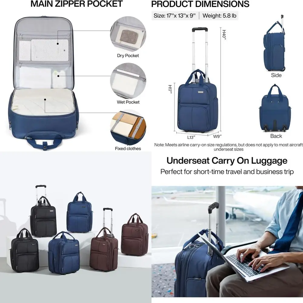 

Expandable 16 Blue Softside Underseat Carry-On Luggage for Air Travel