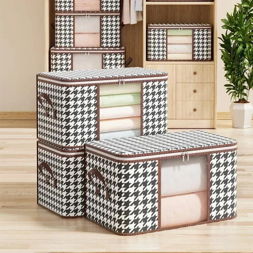 

Visible Large Capacity Storage Box Portable Household Clothes Organizer With Handles Foldable Dustproof Quilt Zipper Container