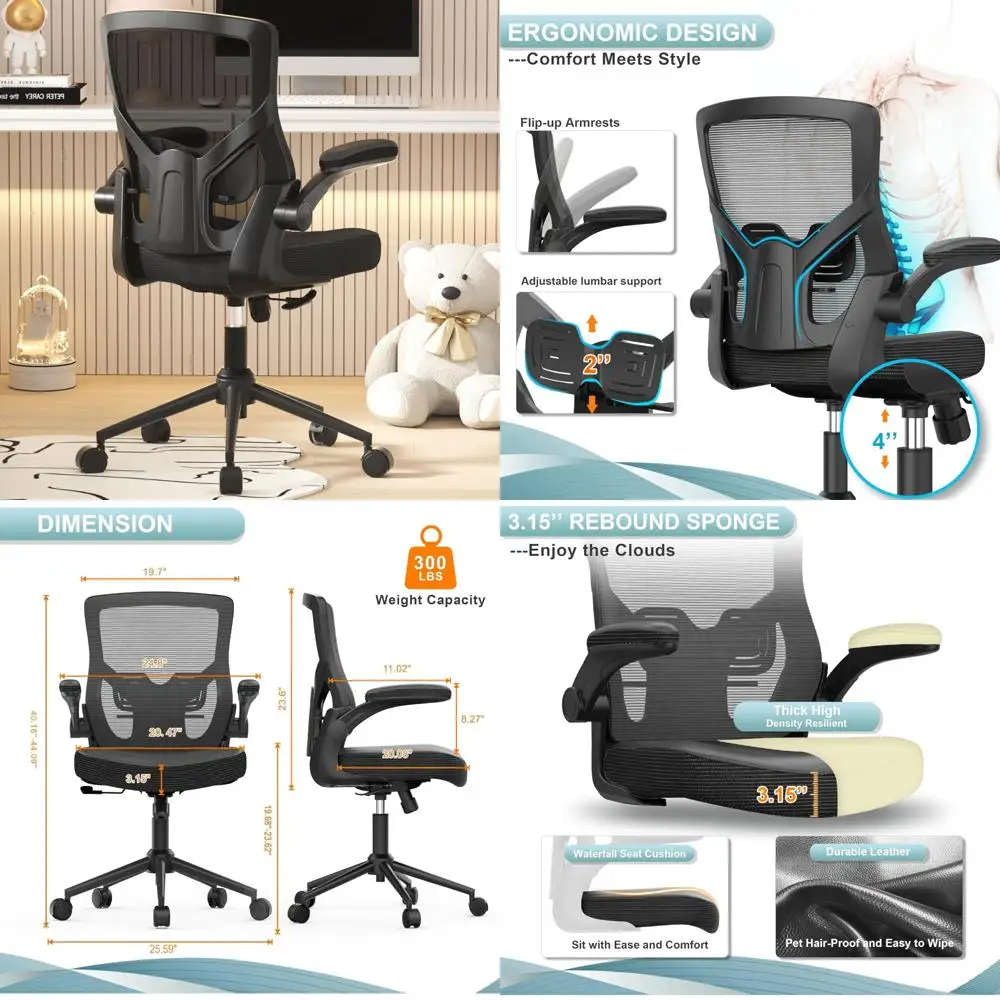 

Ergonomic High-Back Desk Chair with Adjustable Height and Lumbar Support for Home Office Use