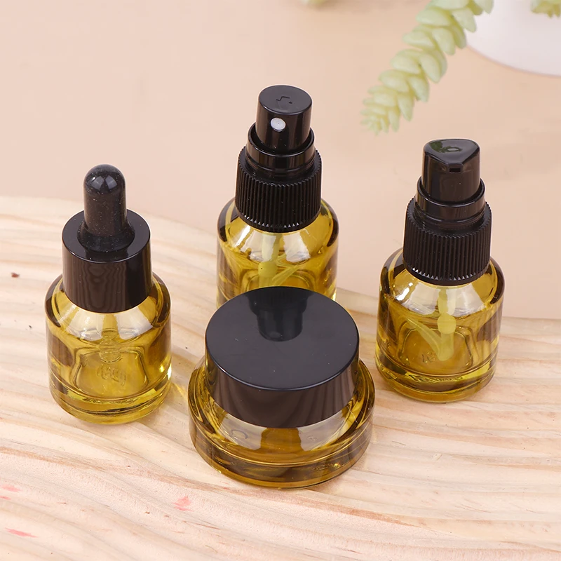 

1/4Pcs Empty Refillable Bottle 15ml Green Glass DIY Cosmetic Bottle Cream Lotion Jar Pump Dropper Bottle For Shampoo Portable