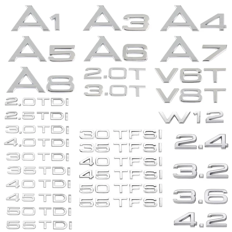 

Car Trunk sticker 3D ABS chrome silver 2.0 2.5 3.0 4.0 5.0tdi 30 35 40 45 50 55 TDI for Audi A1 A3 A4 A5 A6 A7 A8 Q2 Q3 Q5 Q7 TT