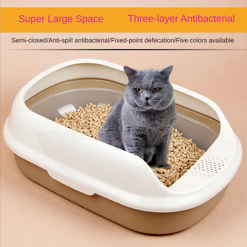 

Cat Toilet Double-layer 3-layer Pine Cat Litter Box Semi-enclosed Anti-splash Cat Litter Box Crystal Sand Bentonite Available