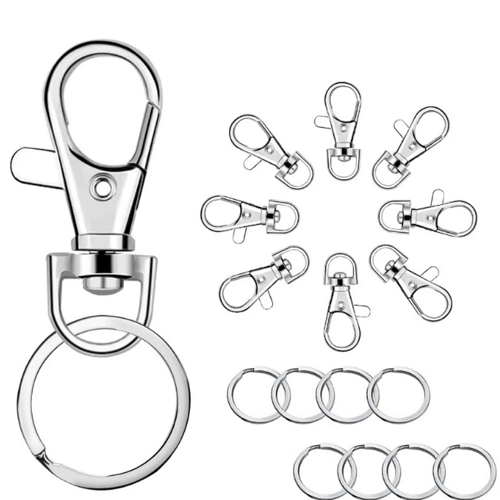 5/30PCS Swivel Clasps D Rings Alloy Metal Silver Lanyard Snap Hooks Clip Hook for Keychain Bag Key Rings Jewelry Making Crafting