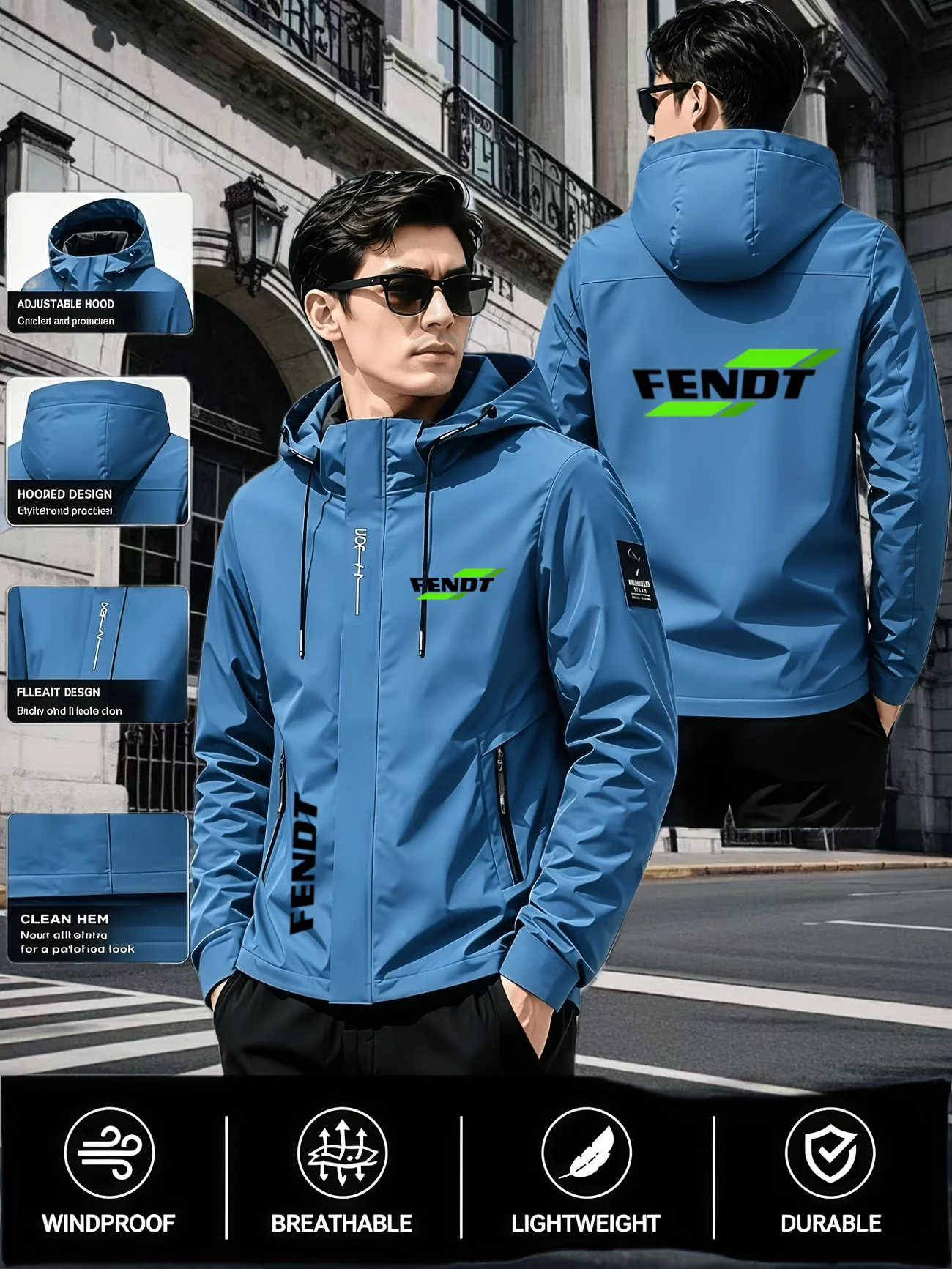 Personalized men's fashion brand mother print hooded jacket for spring autumn outdoor training sports windproof zipper outerwear