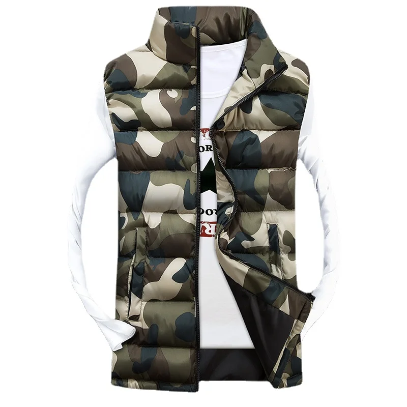 

High Quality Men Vest Korean Fashion Camouflage Couple Casual Men's Hoodied Waistcoat Slim Sleeveless Warm Down Vest