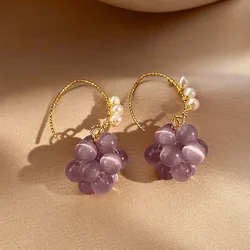 Original Grape Design Purple Opal & Freshwater Pearl 14K Gold Filled Female Drop Earrings Promotion Jewelry For Women No Fade