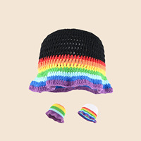 Lotus Edge Colored Striped Handmade Knitted Hat Children Autumn and Winter Dopamine Warm Versatile Wool Bucket Hat Tide