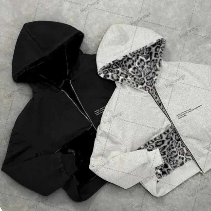 

High Street Trendy Streetwear Women Hip-hop Casual Oversized Zipper Hoodie Y2K Harajuku 2025 Leopard Print Warm Plush Jacket Men