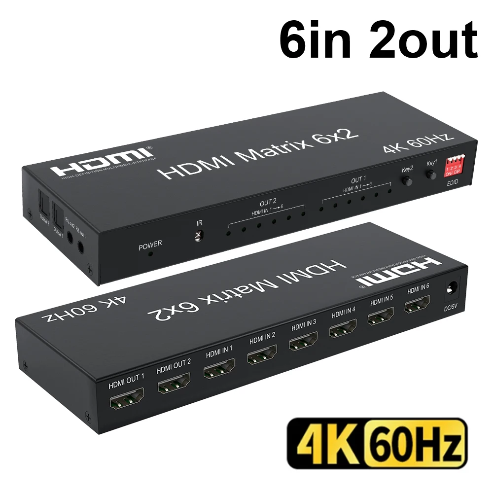 4K 60HZ 6x2 Video Wall Controller HD 6in 2out For HMDI Matrix Switch Multi TV Screen Processor Splitter 1x4 1x5 1x6 2x2 2x4 2x6