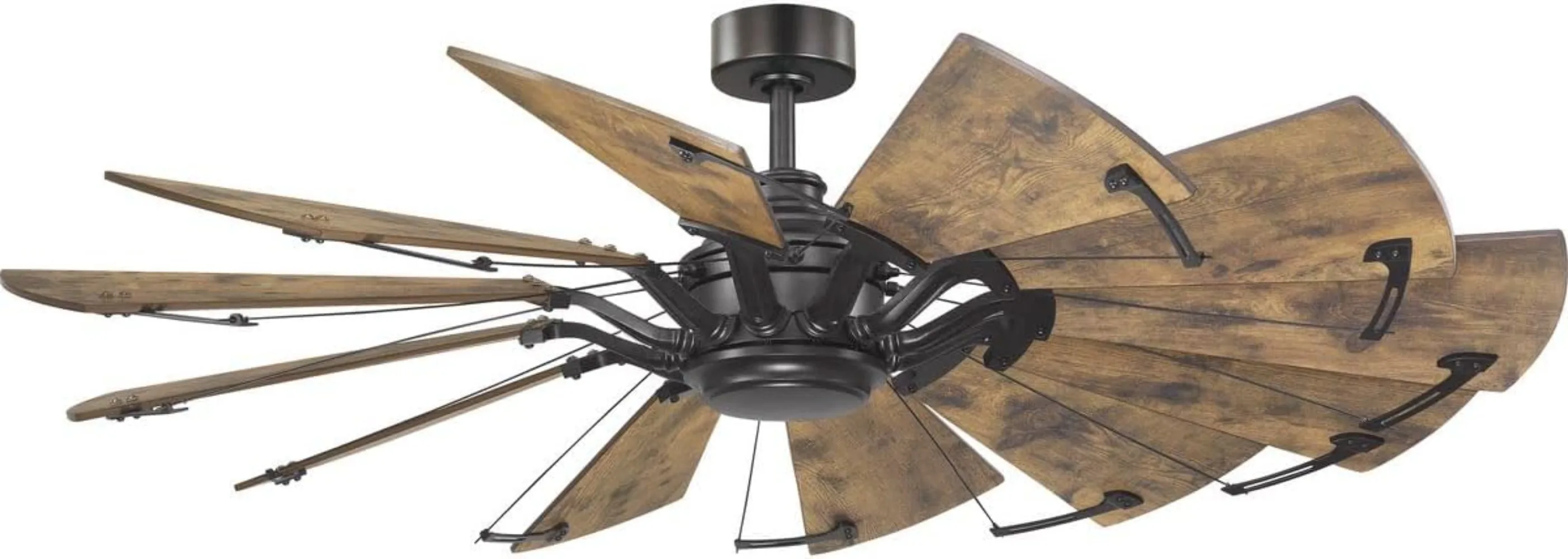 Collection 60-Inch 12-Blade Distressed Walnut Coastal Windmill Ceiling Fan Powerful and Quiet DC Motor Ceiling Fans