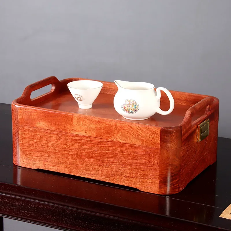 For Myanmar Rosewood Double Layer Tea Tray Solid Wood Multifunctional Dried Fruit Plate Storage Box Furniture Home Office
