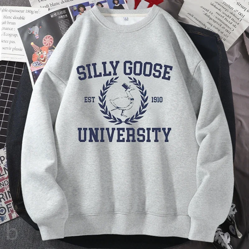 Silly Goose University Crewneck Sweatshirt Women Men Funny Graphic Pullover Sweatshirts Harajuku Long Sleeve Aesthetic Clothing