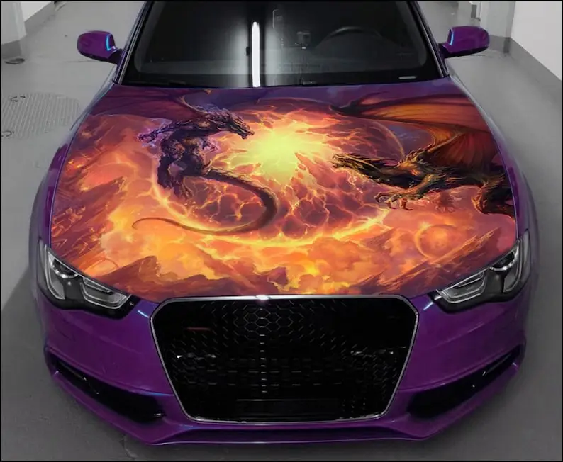 

Dragon Car Hood Wrap Full Color Vinyl Decal Fire Flame Sticker #2