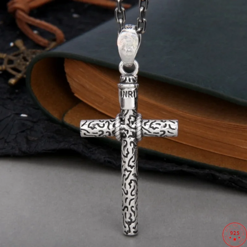 S925 Sterling Silver Charms Pendants for Women Men New Fashion Emboss Eternal Rattan Cross Amulet Jewelry Wholesale