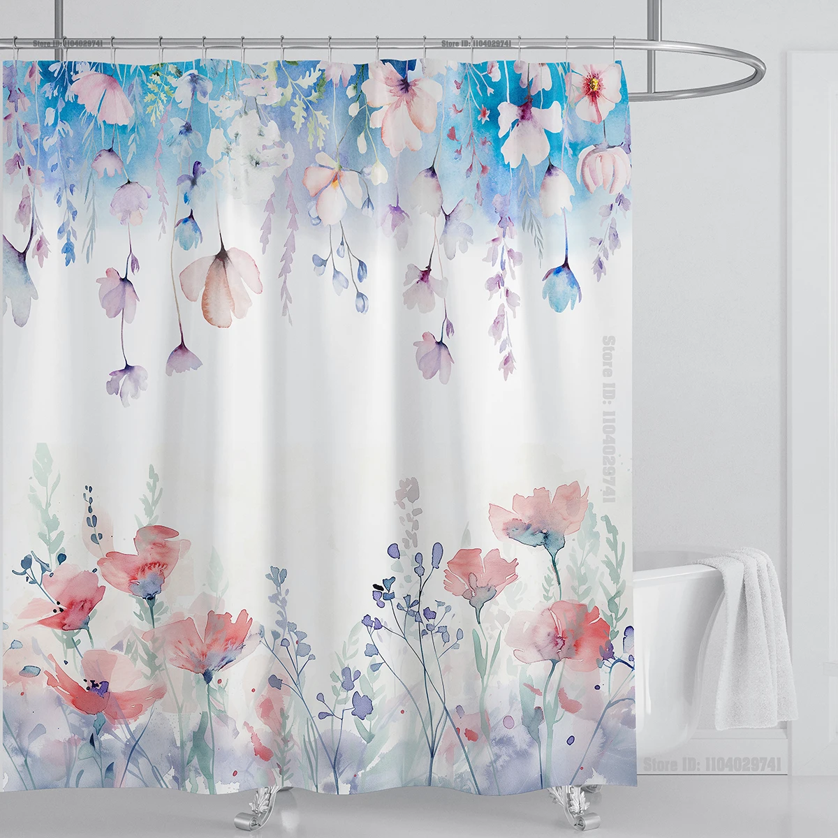 Watercolor Leaf Shower Curtain Sets Waterproof Plant Floral Shower Curtain Leaves Fabric Cloth Bathroom Curtains with Hooks