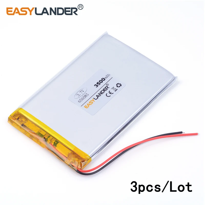 

3pcs /Lot 3500mAH 656085 3.7v lithium Li ion polymer rechargeable battery for tablet pc MOBILE POWER BANK GPS cell phone speaker