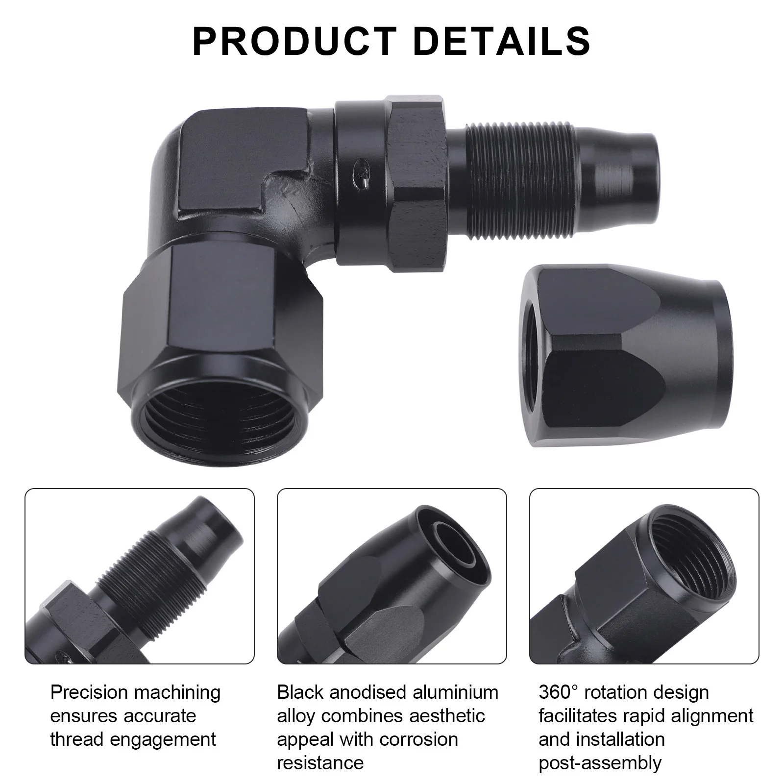 10 Stück AN4 AN6 AN8 AN10 Fittings aus geschmiedetem Aluminium, drehbarer Schlauchadapter 45 Grad AN10 90 Grad für Auto CPE Ölkühler Kraftstoff – Detail 7