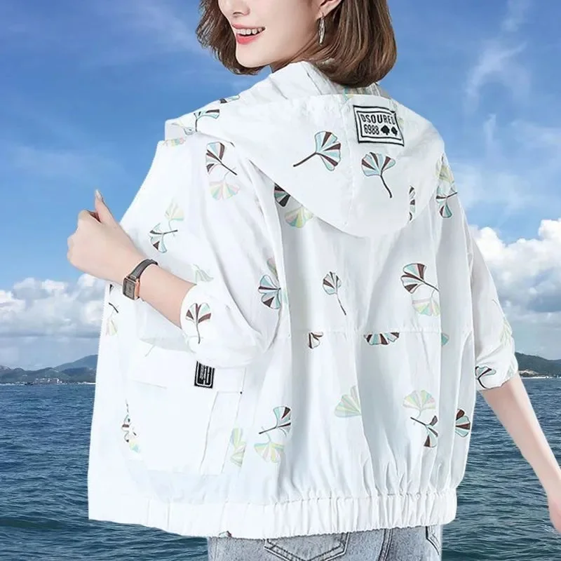 

Casual Thin Sunscreen Coat for Women Simple Drawstring Zipper Long Sleeve Jacket 2026 New Summer Fashion All-match Tops