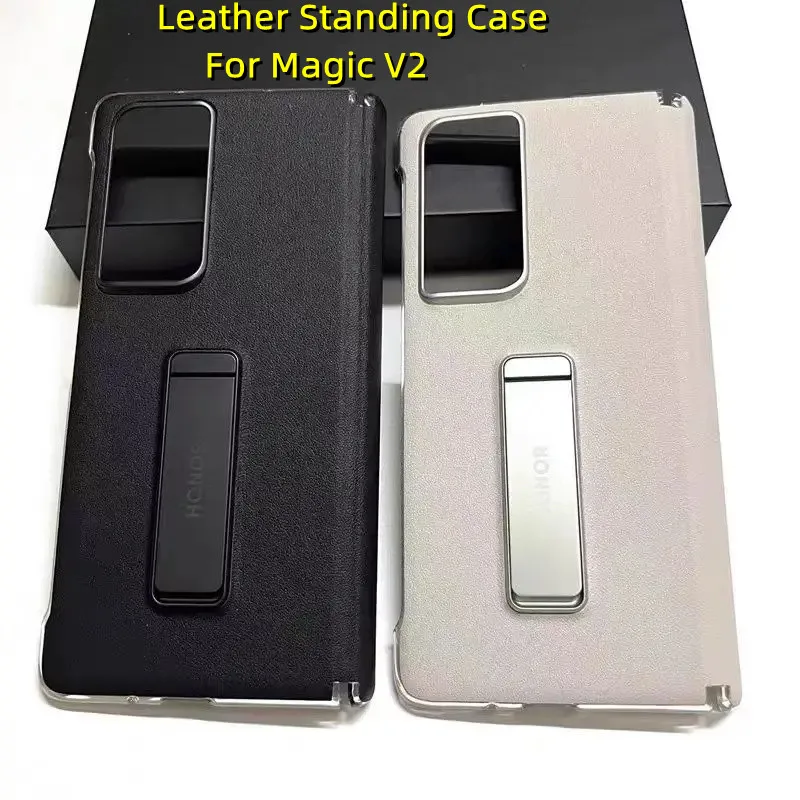 Luxury Business Phone Cover For Honor Magic V2 Premium Leather Bracket Case For Magic V2 Shockproof Slim Shell With Kickstand