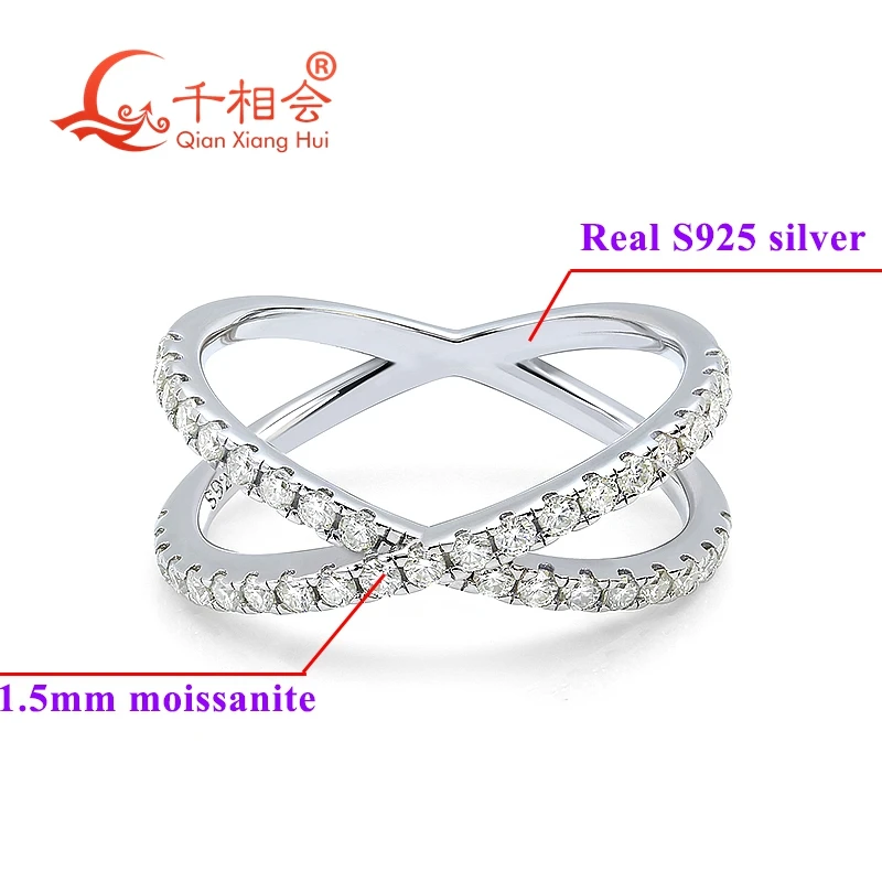 

1.5mm X ring Melee white color Moissanite Diamond Silver 925 Ring Jewelry man women Engagement gift party dating