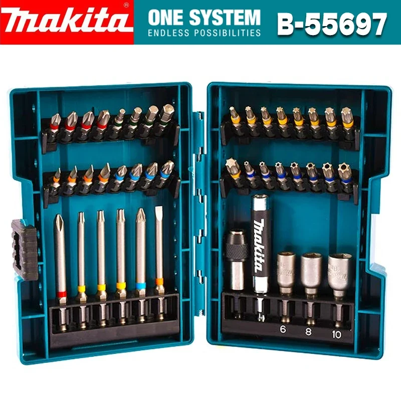 Makita B55697 Conjunto de Bits de Parafuso Colorido 43 Peças de Metal Driver Clamshell C-form & E-form Acessórios para Ferramentas Elétricas