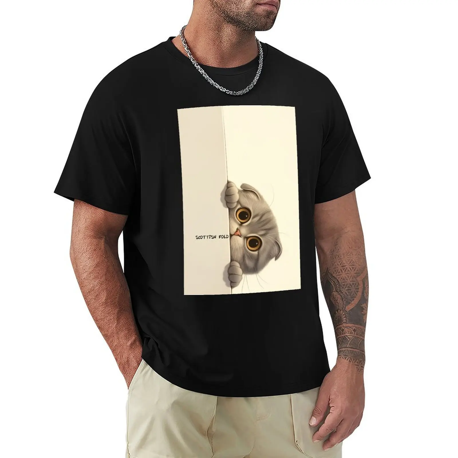 Peekaboo Scottish Fold Cat T-Shirt Lightweight Casual Summer T-Shirt