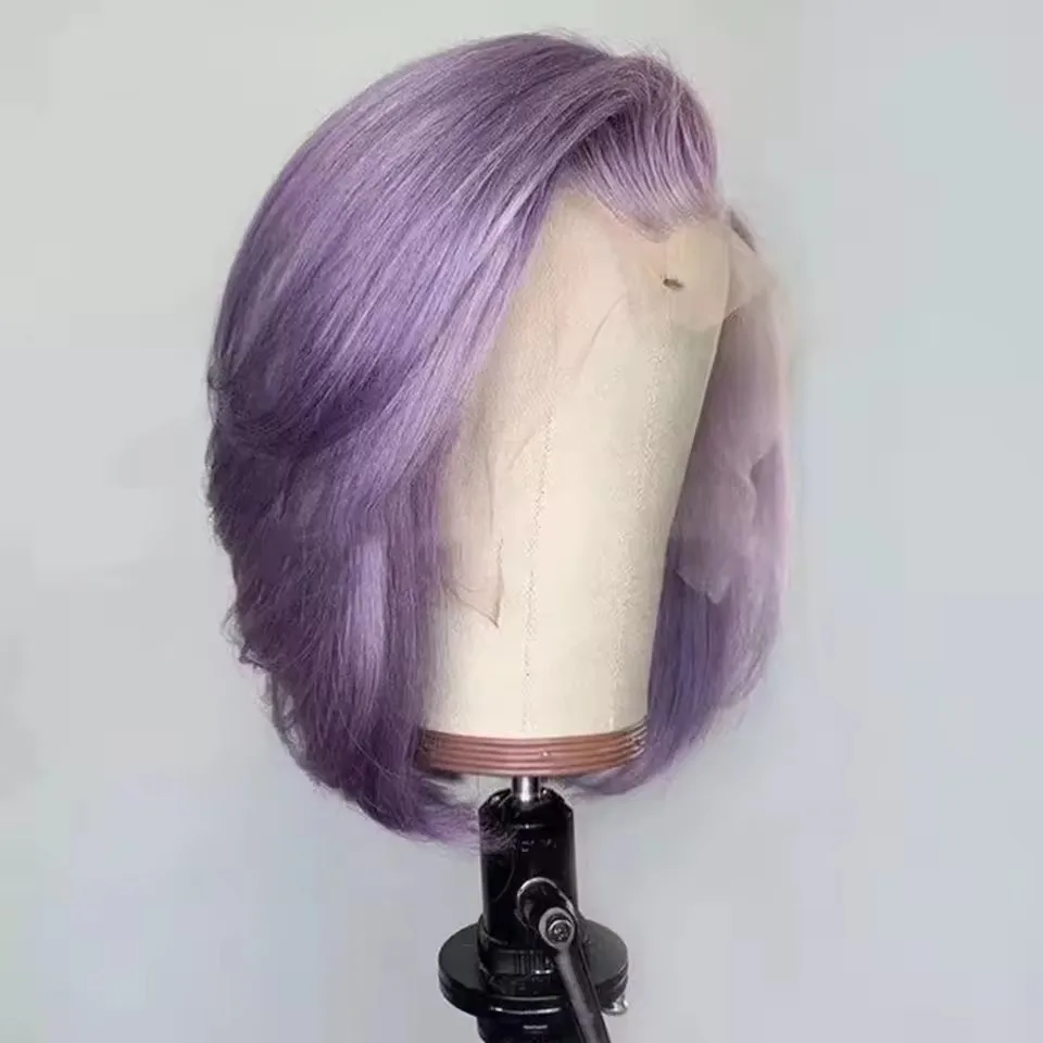 QW Synthetic Hair Pink Purple Bob Short Straight Soft 13X4 Lace Front Wig For Women Hair Heat Resistant Fiber Cosplay  Daily