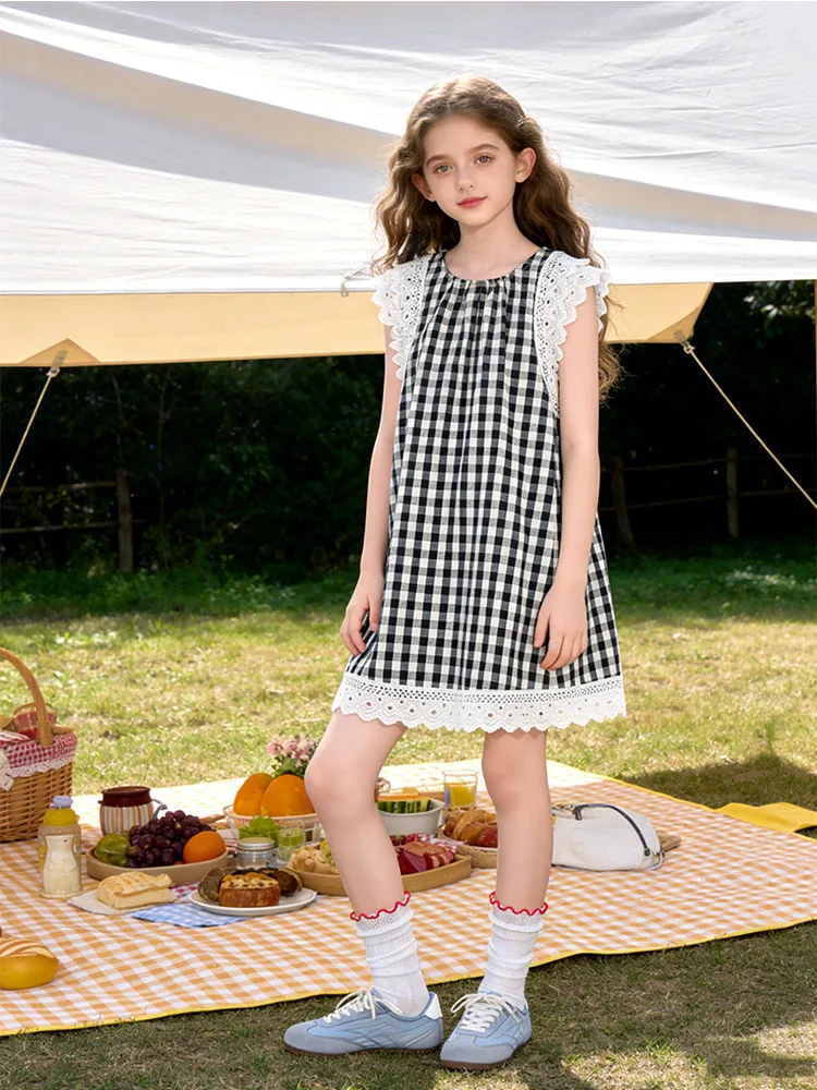 

Summer Vintage Dress For Kids Girls Dress With Lace Children Cute Dresses Back Children's 3-12 Year Casual Holiday School Wear