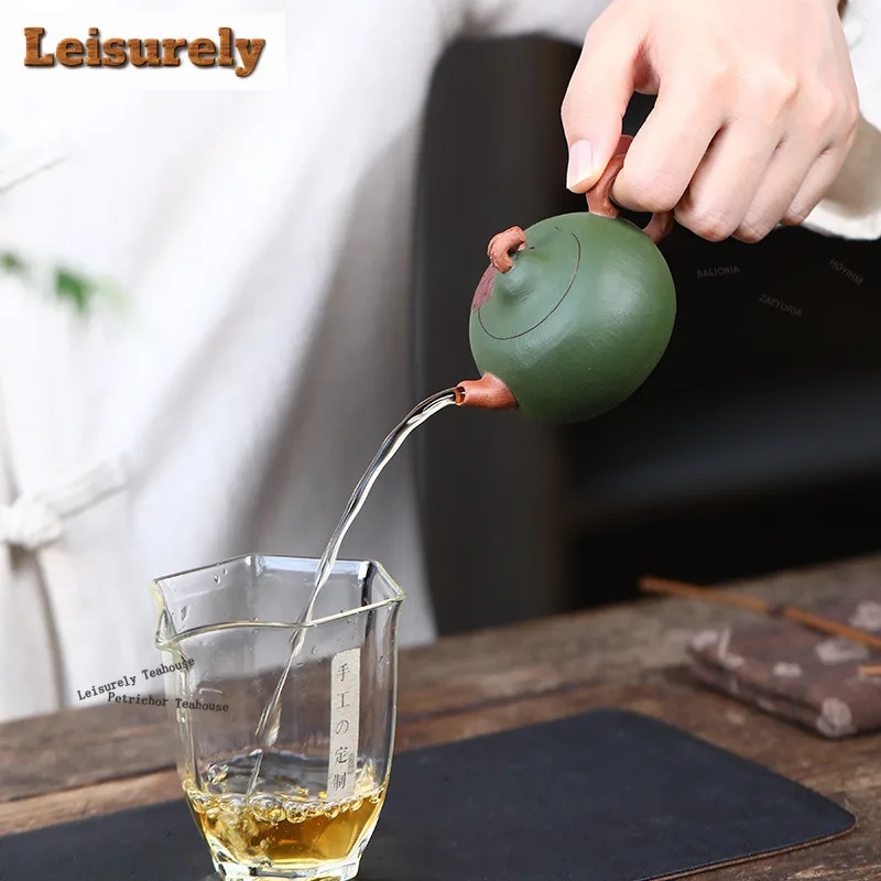 HOYIHM 100ml High-end Yixing Purple Clay Teapots Famous Artists Handmade Melon Pot Raw Ore Green Mud Kettle Zisha Teaset Gifts