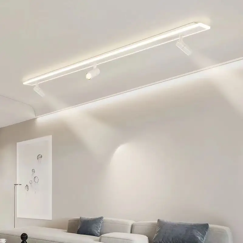 Plafonniers sur rail à LED modernes avec projecteurs, lumière minimaliste pour chambre à coucher, lampes à longue bande, corrigées par salle à manger, hall, couloir