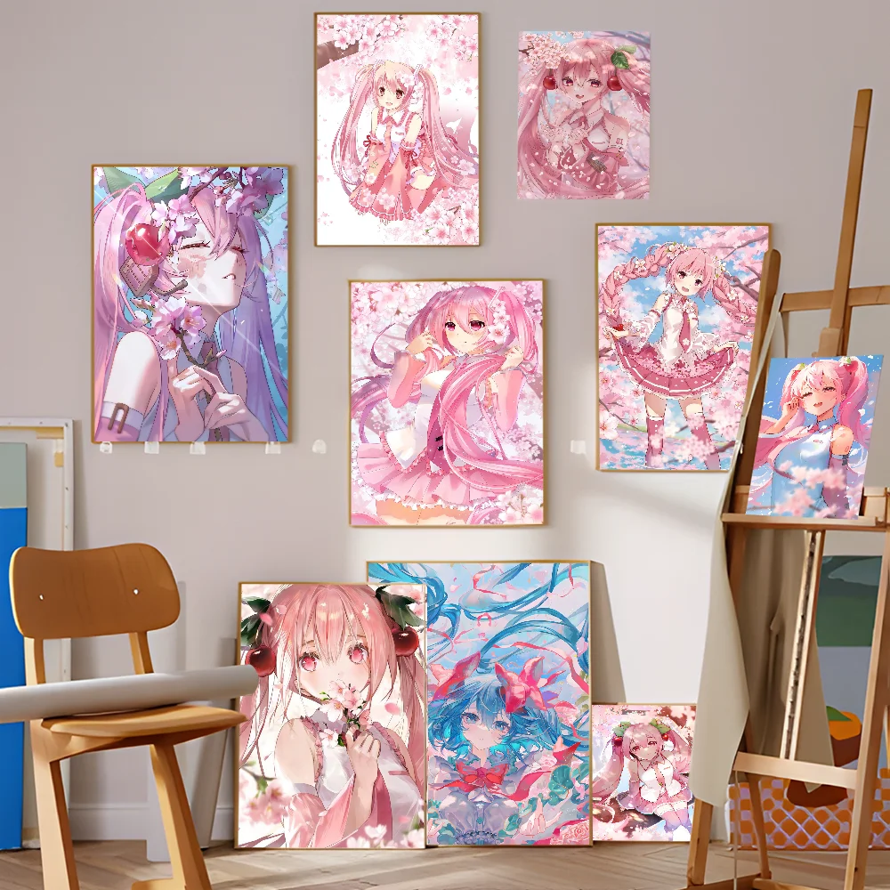 Anime Pink Girl M-MikU Good Quality Prints and Posters Waterproof Paper Sticker Coffee House Bar Posters Wall Stickers