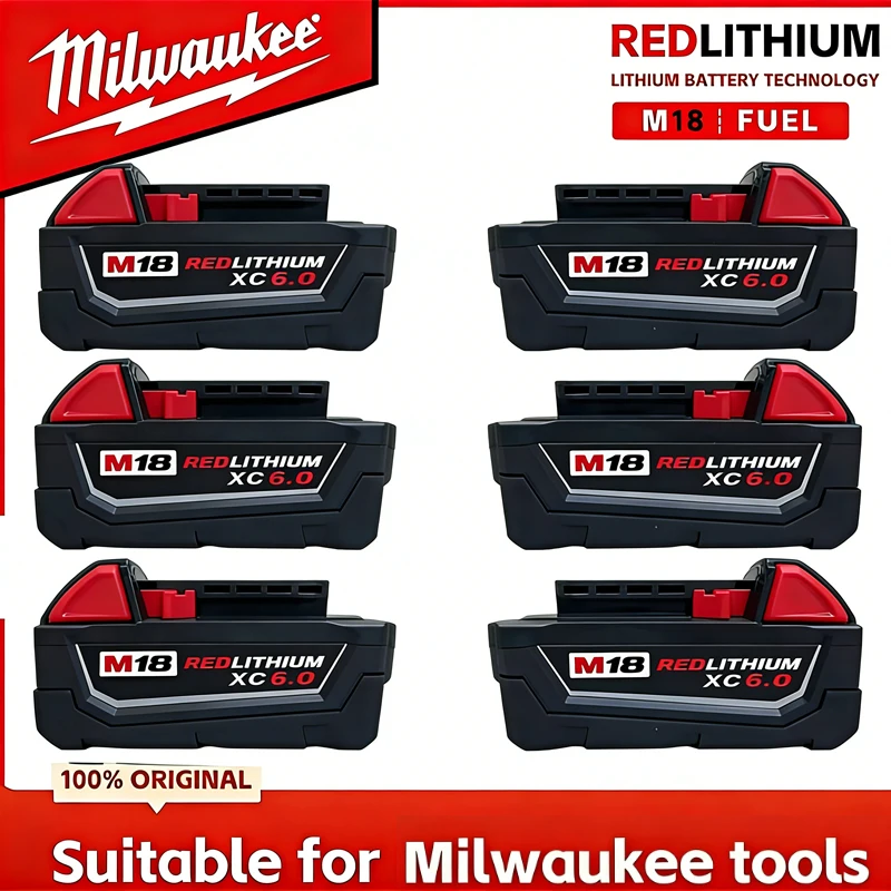 

2026Milwaukee M18 18V 6.0Ah Li-ion Replacement Battery M18B5-XC For Milwaukee 18V Tool 6000mAh Rechargeable Battery Dual Charger