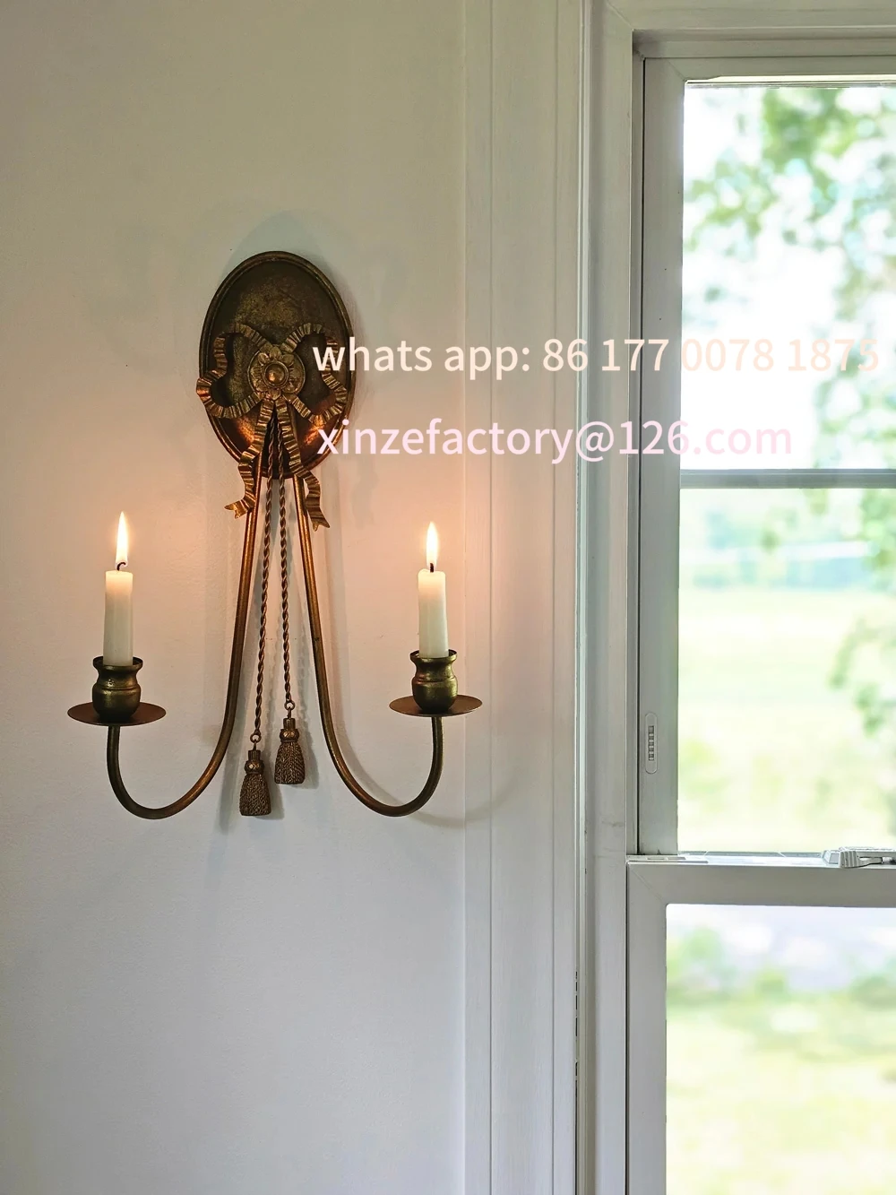Customizable Farmhouse Gold Double Taper Candle Wall Sconce