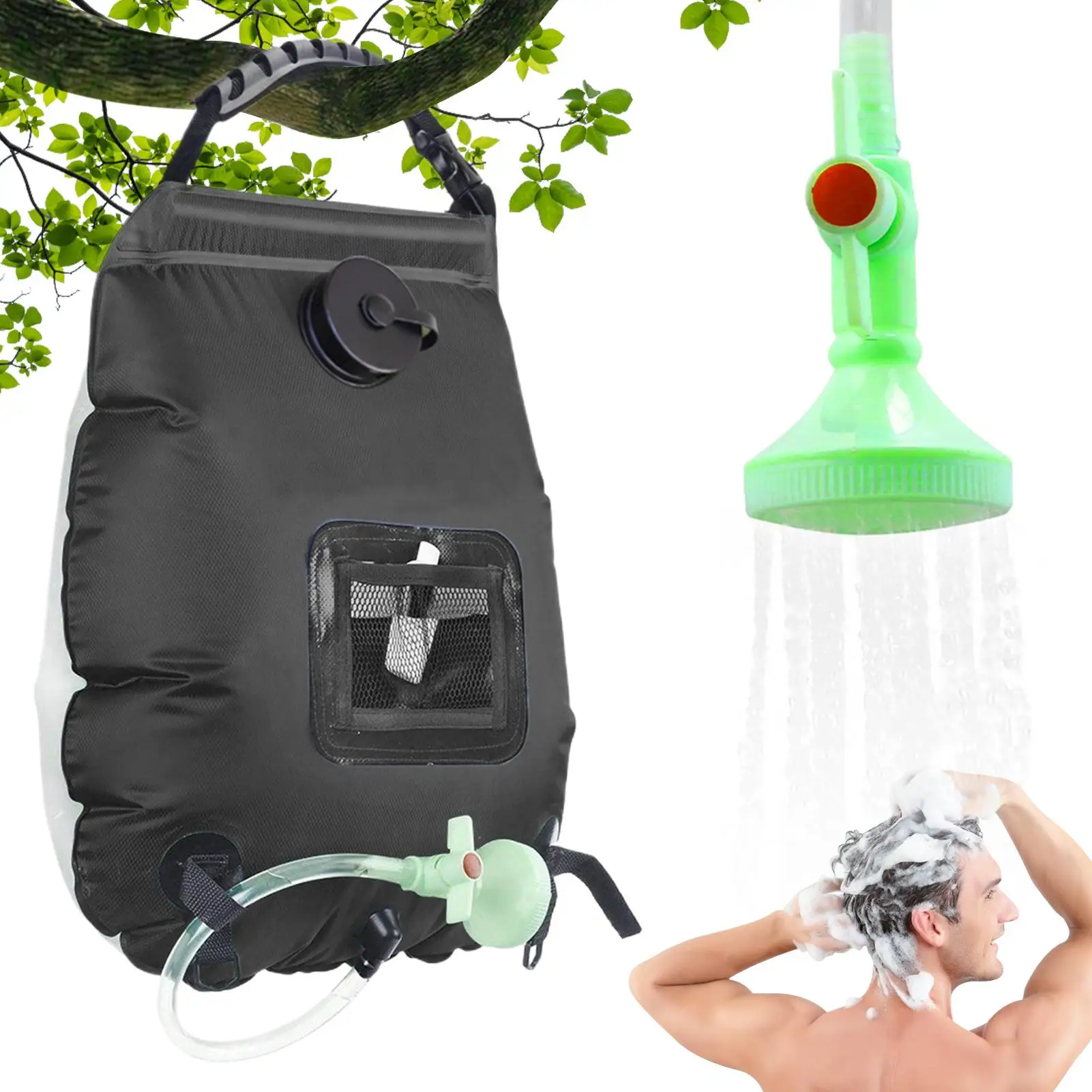 

Солнечный душ для кемпинга, 5 галлонов/20 л, съемный солнечный мешок для душа с душевой лейкой и шлангом, портативный душ для кемпинга на открытом воздухе