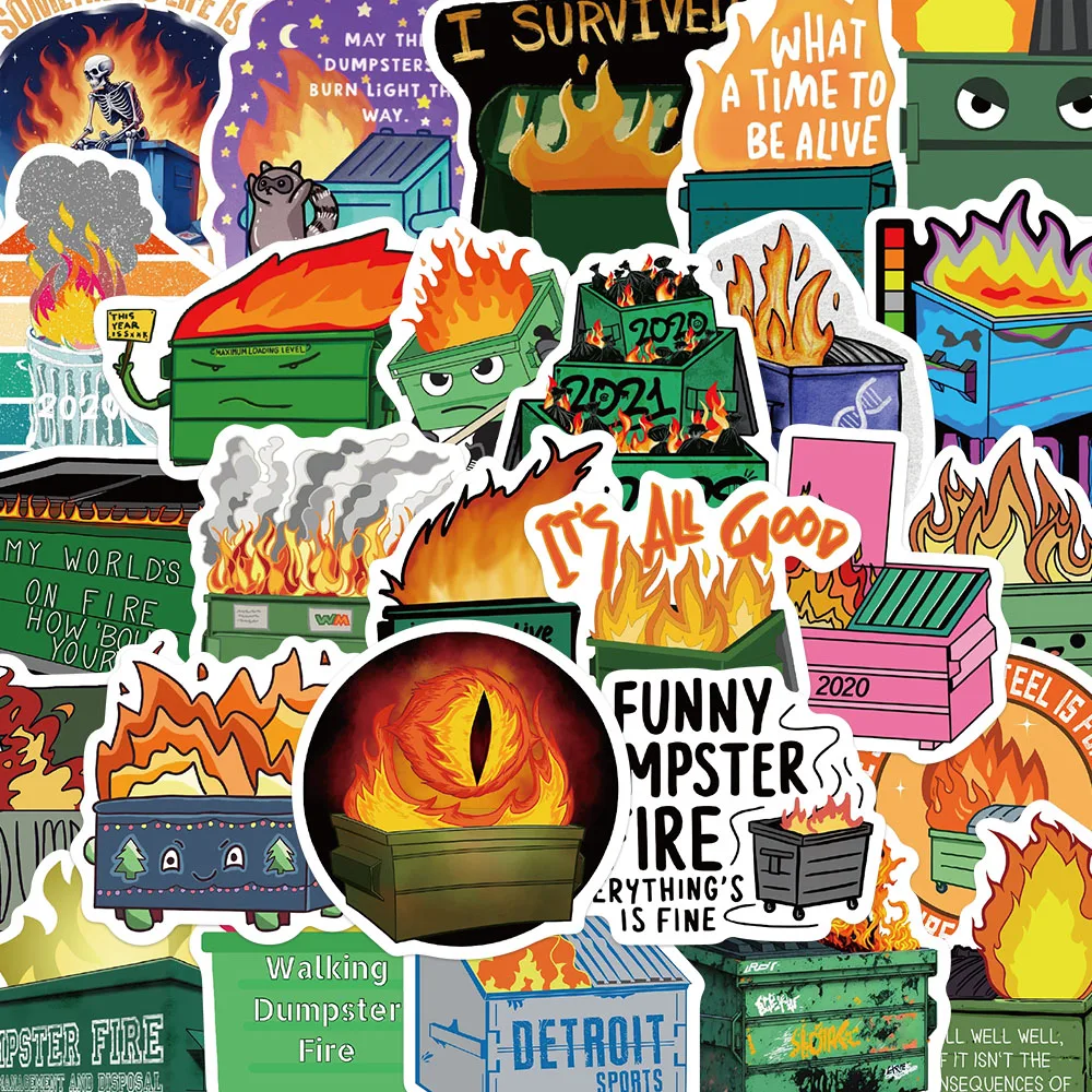 

56PCS A Burning Garbage Bin Stickers Green Graffiti Toy Decals For Skateboards Notebooks Laptop Refrigerator Cartoon DIY Sticker