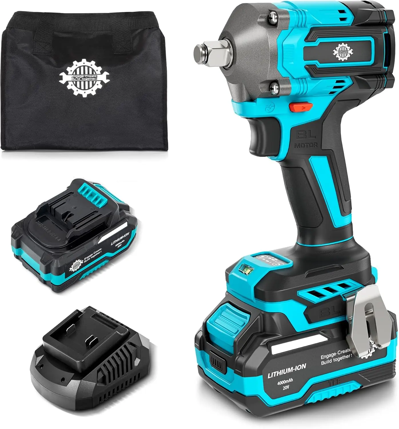 

Аккумуляторный ударный гайковерт, 442,5 фута-фунта, бесщеточный, 1/2 дюйма, 20 В, 4,0 Ач, 2450 об/мин, высокий крутящий момент для автомобиля/грузовика/фургона/косилки