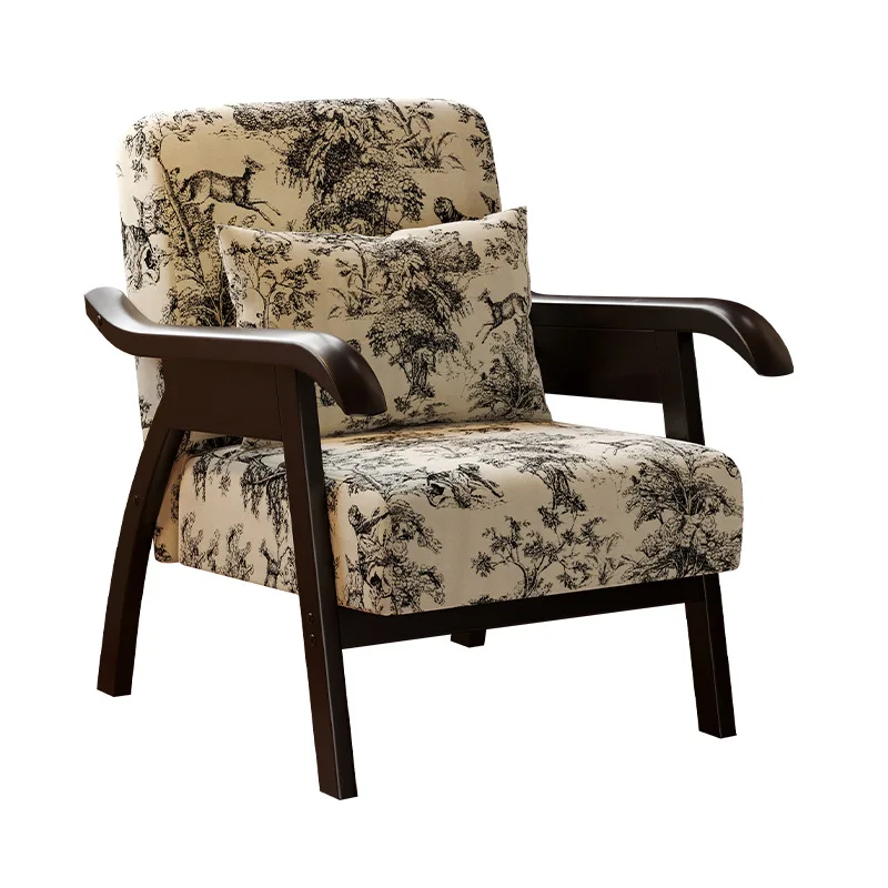 Comfortable single sofa chair living room single retro sofa solid wood leisure recliner