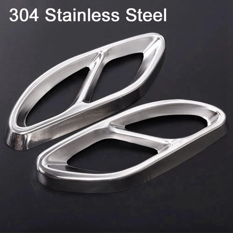 2Pcs Stainless Steel Tail Throat Exhaust Pipe Muffler Tip Cover Trim For Mercedes Benz W206 C-Class B-Class 2021