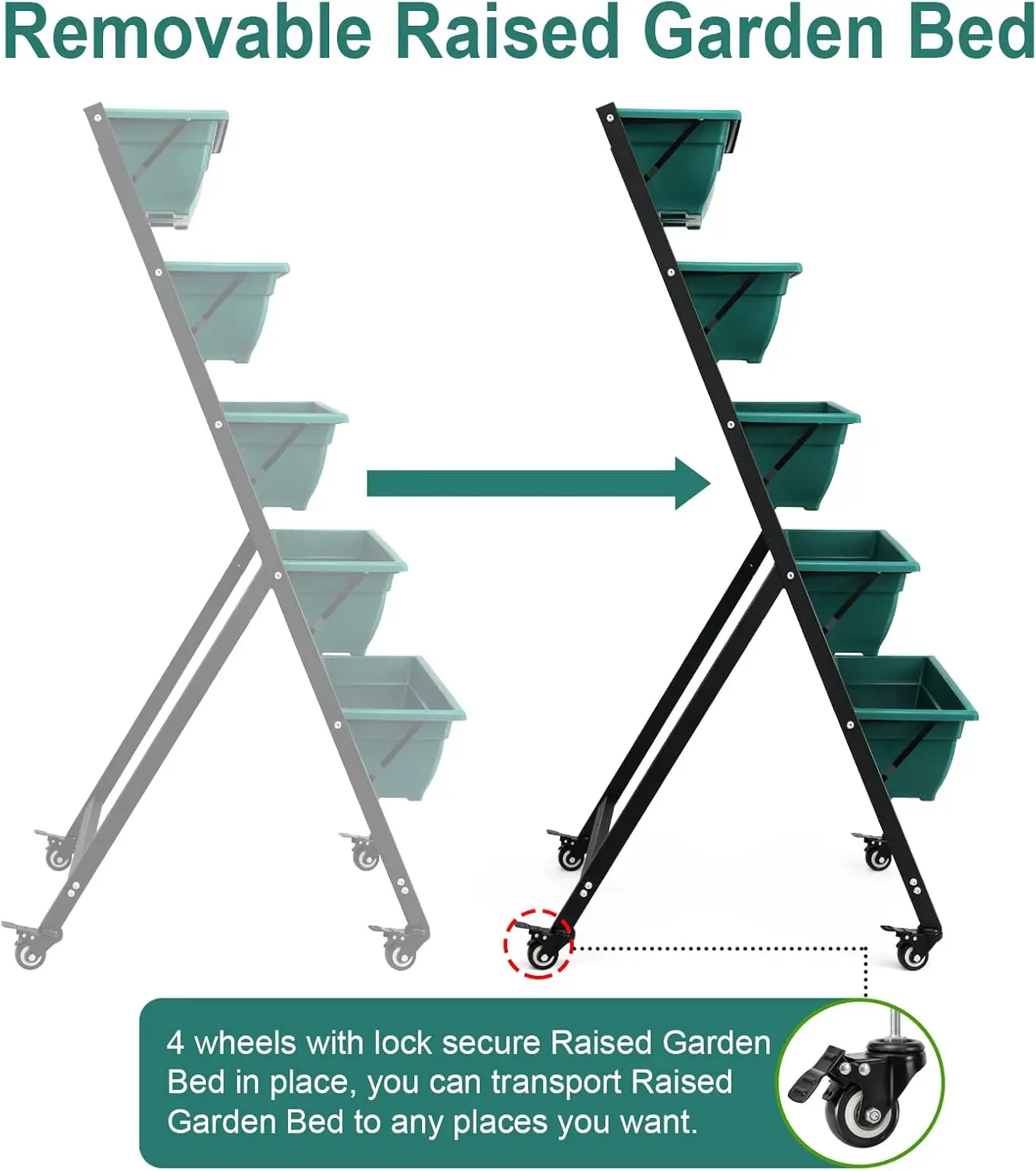 4.5 FT Vertical Garden Planter with 5 Containers, Wheels, and Tools for Outdoor Planting