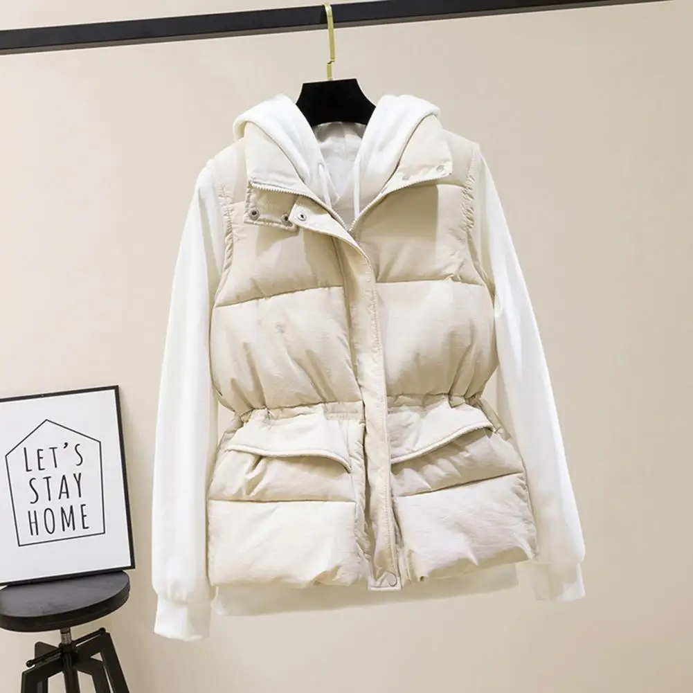 Casual Sleeveless Jacket Women's Winter Padded Vest with Stand Collar Zipper Closure Windproof Outdoor Down Coat for Heat