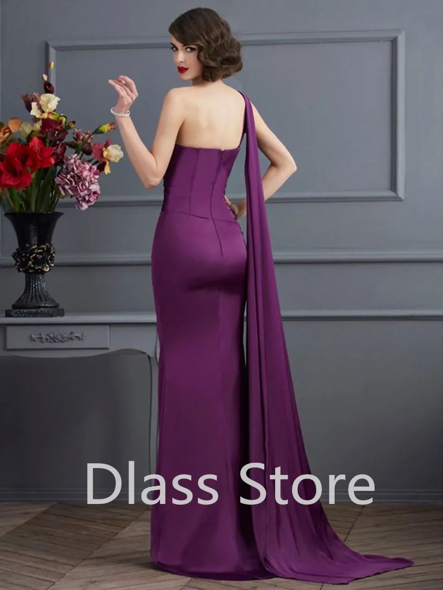 Lila Eine Schulter Arabischen Mutter Der Braut Kleid Für Hochzeiten Satin Elegante Slim Fit Abendkleid Luxus vestido de festa