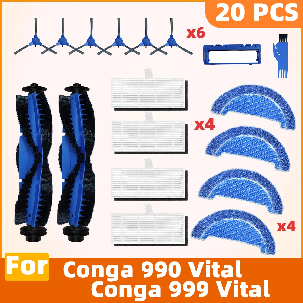 Repuesto para Cecotec Conga 990 Vital / Conga 999 Vital Robot repuestos de aspiradora Cepillo Lateral principal filtro Hepa trapo de fregona